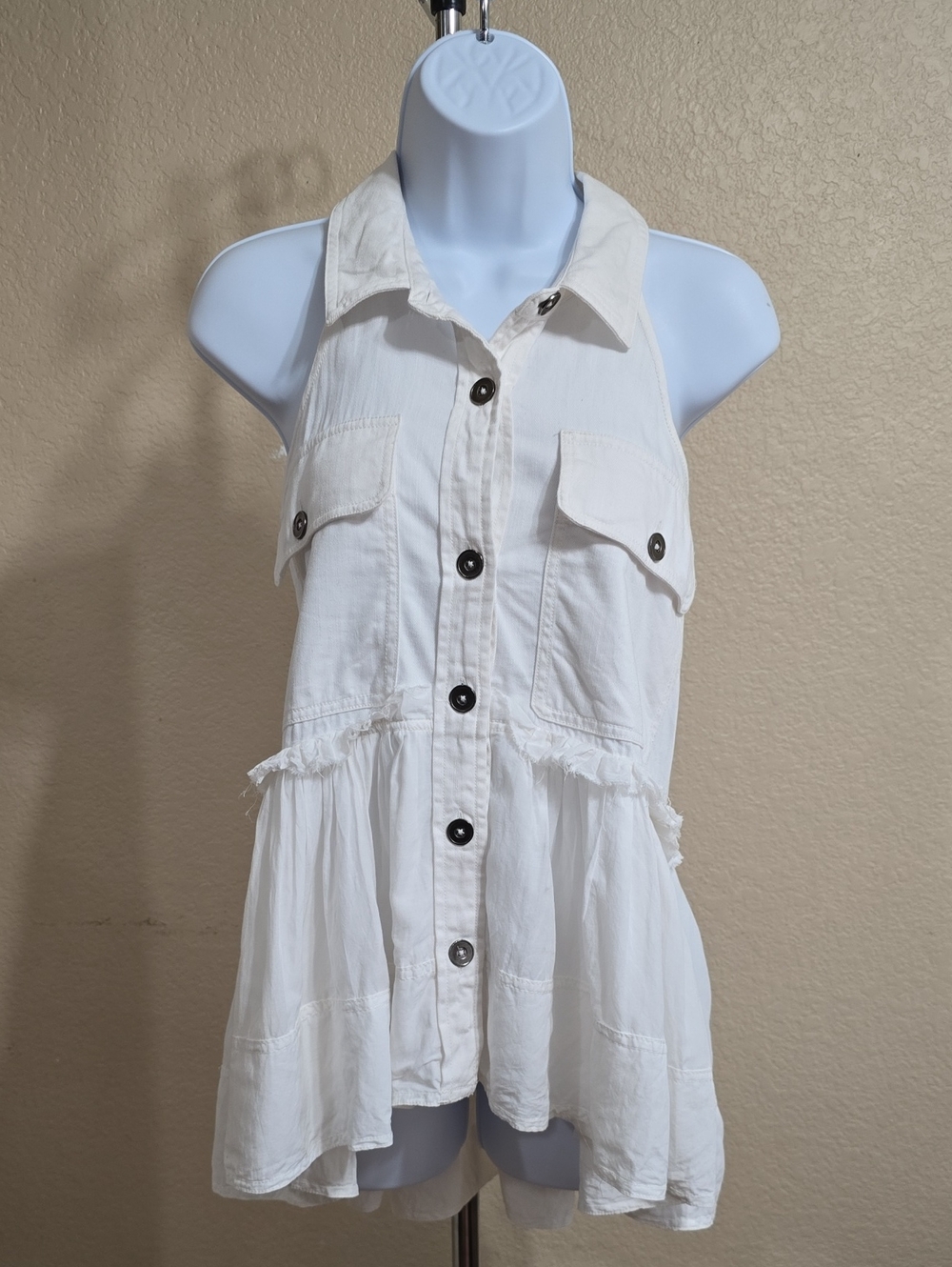 Pilcro White Shirt with Navy Stitch Detailing